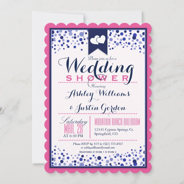 Bright Pink, White, & Navy Blue Wedding Shower Invitation (Front)