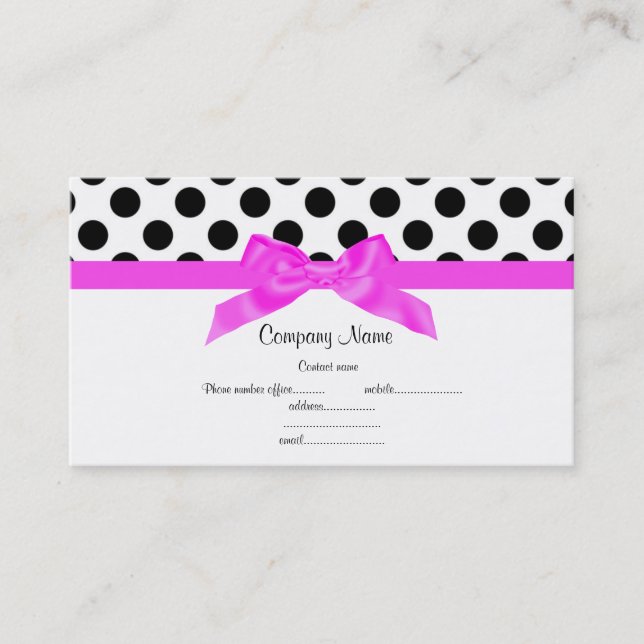 BRIGHT PINK & WHITE POLKA DOT BUSINESS CARD (Front)