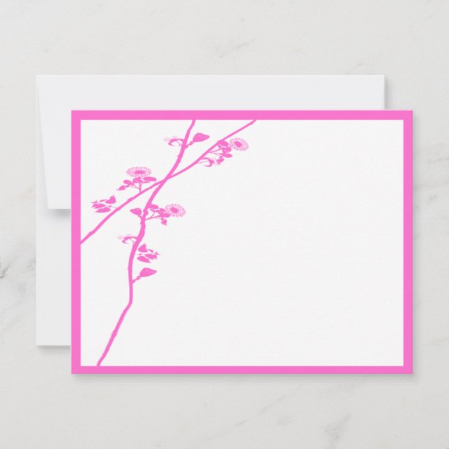 Bright Pink Wild Flower Branch Wedding RSVP Card (Front)