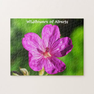 Bright Pink Wildflower Blooming Green Grass Jigsaw Puzzle
