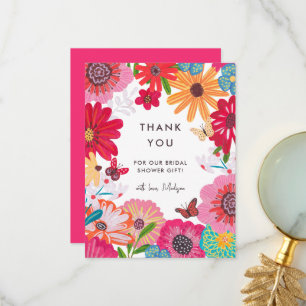 Bright Pink Wildflower Bridal Shower Thank You Card