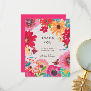 Bright Pink Wildflower Bridal Shower Thank You Card