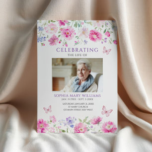 Bright Pink Wildflowers Funeral Order of Service  Programme