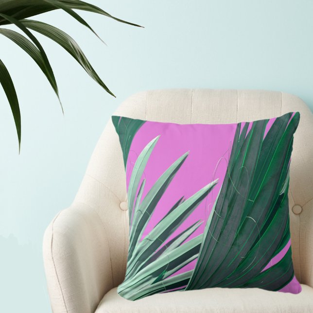 Bright Pink with Green Palm Fronds Cushion (Creator Uploaded)