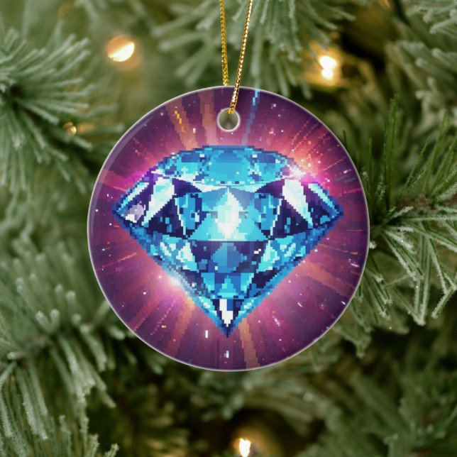 Bright Pixelated Diamond  Ceramic Tree Decoration (Tree)