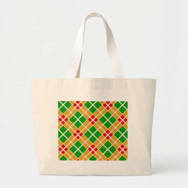 Bright Plaid Argyl green yellow pattern accessory Large Tote Bag (Front)