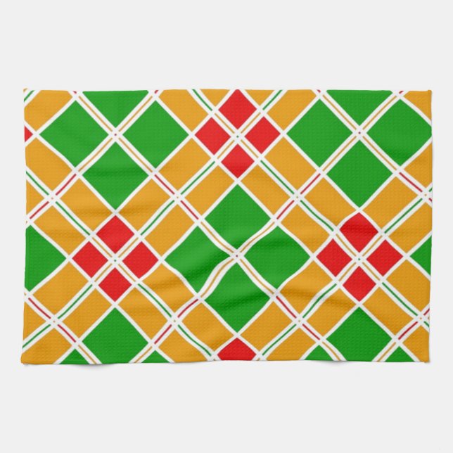 Bright Plaid Argyl green yellow pattern accessory Tea Towel (Horizontal)