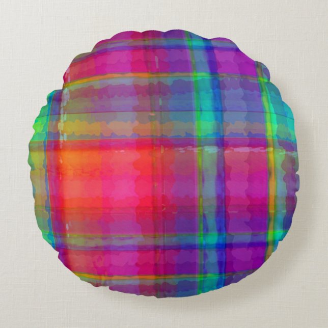 Bright Plaid Round Cushion (Front)