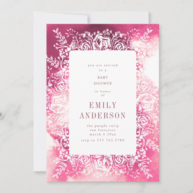 Bright Plum Pink Floral Baby Shower Invitation (Front)