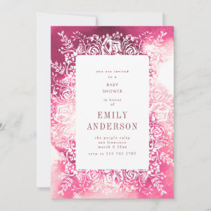 Bright Plum Pink Floral Baby Shower Invitation