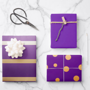Bright Plum Purple and Gold  Wrapping Paper Sheet