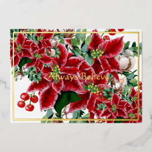 Bright poinsettias and holly custom Christmas Holi Foil Holiday Card