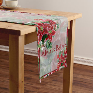 Bright poinsettias and holly custom Christmas  Short Table Runner