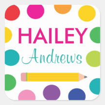Bright Polka Dot Pencil School Labels