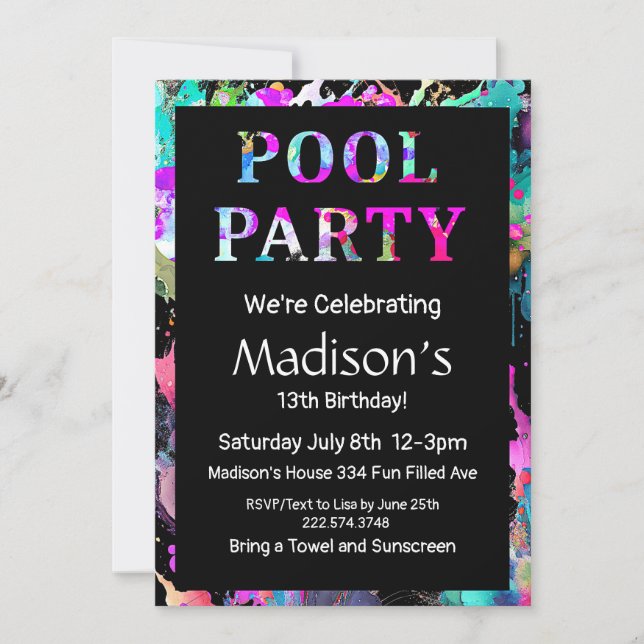 Bright Pool Party Birthday, Invitation (Front)