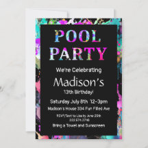 Bright Pool Party Birthday, Invitation