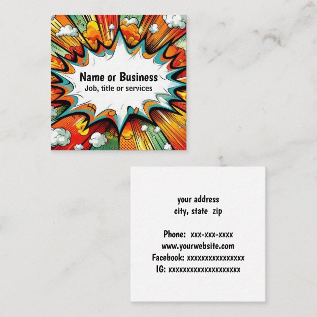 Bright pop art square business card (Front/Back)