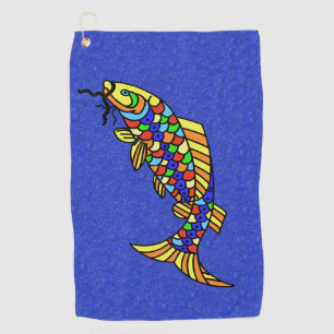 Bright Pop Art Style Fish Colourful Scales Blue Golf Towel