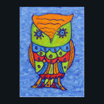 Bright Pop Art Whimsical Colourful Owl on Blue<br><div class="desc">This acrylic wall art panel has a bright pop art style whimsical colourful owl with star eyes in vibrant colours of green,  orange,  red and blue on an abstract background of mixed blues.</div>