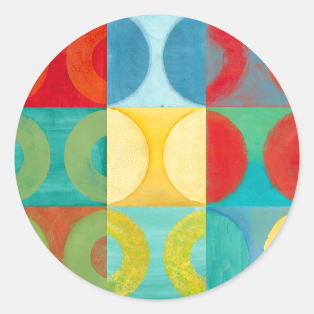 Bright Pop Art with Circles and Squares Classic Round Sticker (Front)