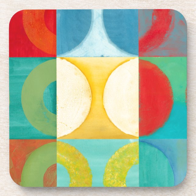 Bright Pop Art with Circles and Squares Coaster (Front)