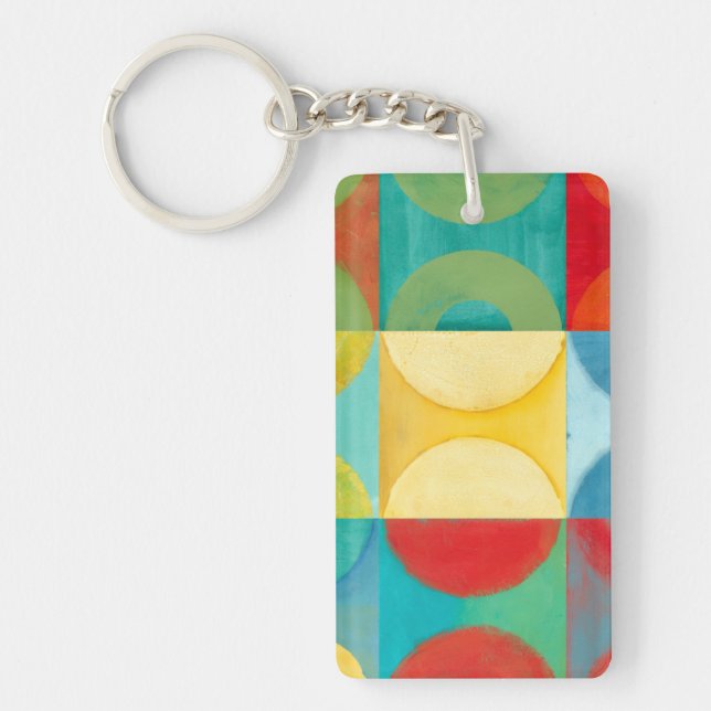 Bright Pop Art with Circles and Squares Key Ring (Front)