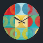 Bright Pop Art with Circles and Squares Large Clock<br><div class="desc">Fluorescent is not just for lights anymore as proven by this wonderfully bright pop art piece. This print is a mash of square grids with coloured circles inside. If you love abstract art you'll love this print!</div>
