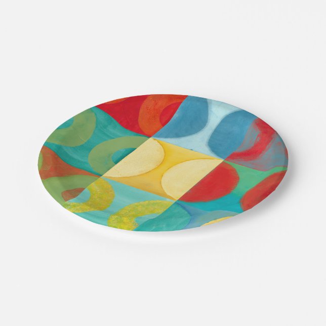 Bright Pop Art with Circles and Squares Paper Plate (Angled)