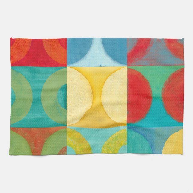 Bright Pop Art with Circles and Squares Tea Towel (Horizontal)
