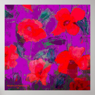 bright poppies on purple poster