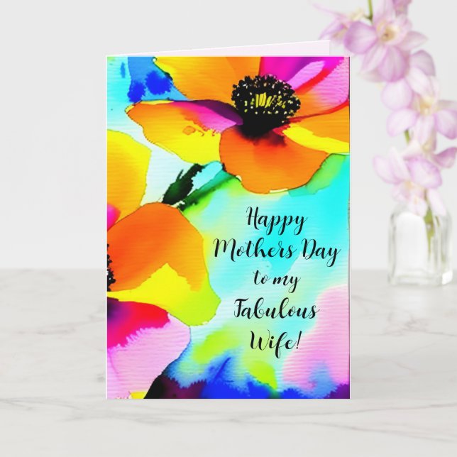 Bright Poppies Personalised Wife Mother's Day Card (Orchid)