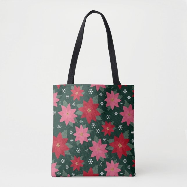 Bright Preppy Christmas Poinsettias Tote Bag (Front)