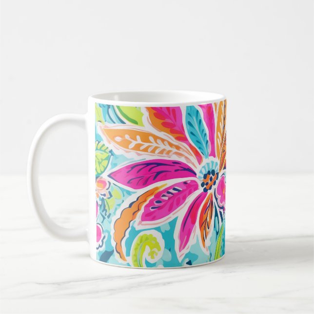 Bright Preppy Paisley Floral Colourful Flowers Coffee Mug (Left)