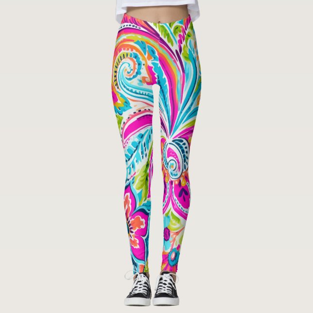 Bright Preppy Paisley Leggings (Front)