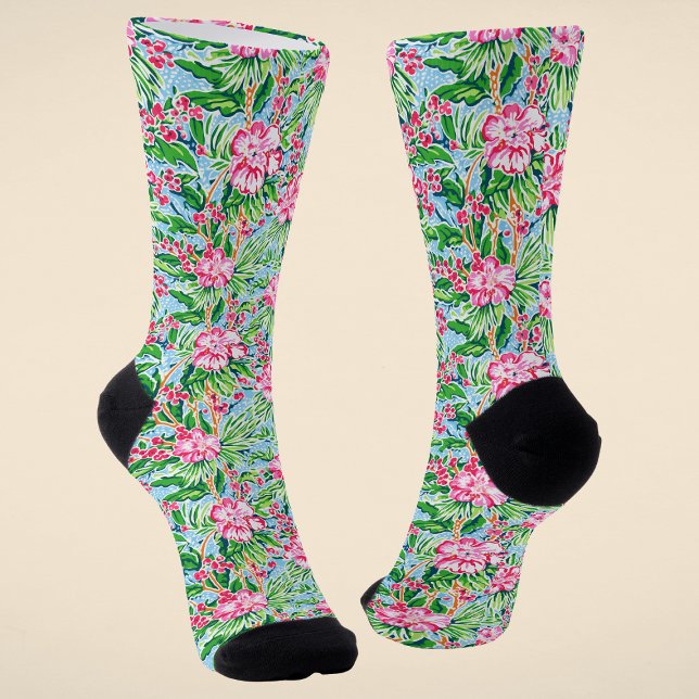 Bright Preppy Tropical Floral Pattern Socks (Creator Uploaded)