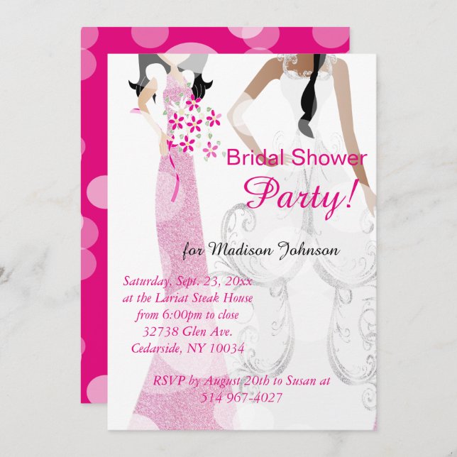 Bright Pretty Pink Bridal Shower Invitation (Front/Back)
