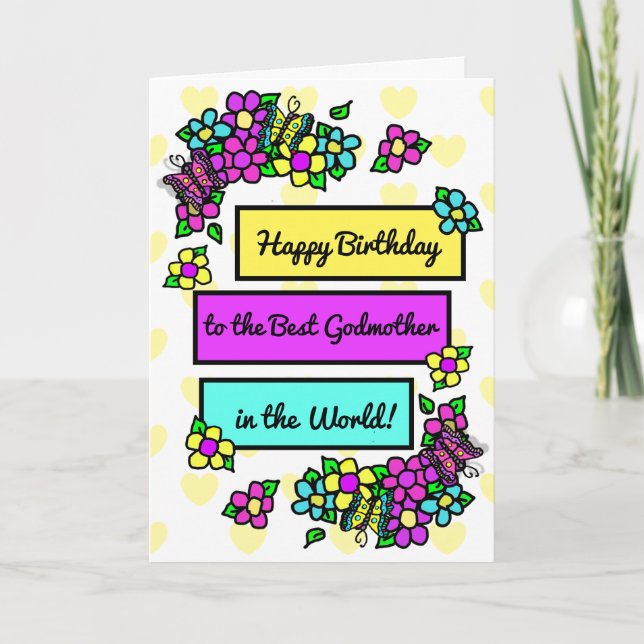 Bright Pretty Whimsical Birthday for Godmother Card (Front)
