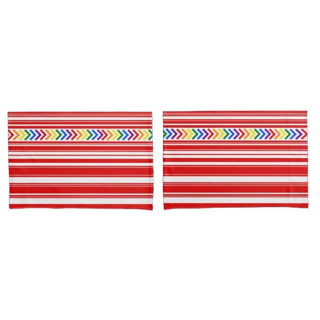 Bright Pride Pattern on Red and White Stripe Pillowcase (Front-Set)