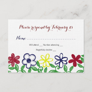 Bright Primary Colour Flowers RSVP Card