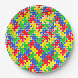 Bright Primary Colours Jigsaw Puzzle Pieces Paper Plate