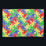 Bright Primary Colours Jigsaw Puzzle Pieces Tea Towel<br><div class="desc">A pattern of jigsaw puzzle pieces in bright primary colours. Red,  yellow,  blue and green with a white border.</div>