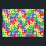 Bright Primary Colours Jigsaw Puzzle Pieces Tea Towel<br><div class="desc">A pattern of jigsaw puzzle pieces in bright primary colours. Red,  yellow,  blue and green with a white border.</div>