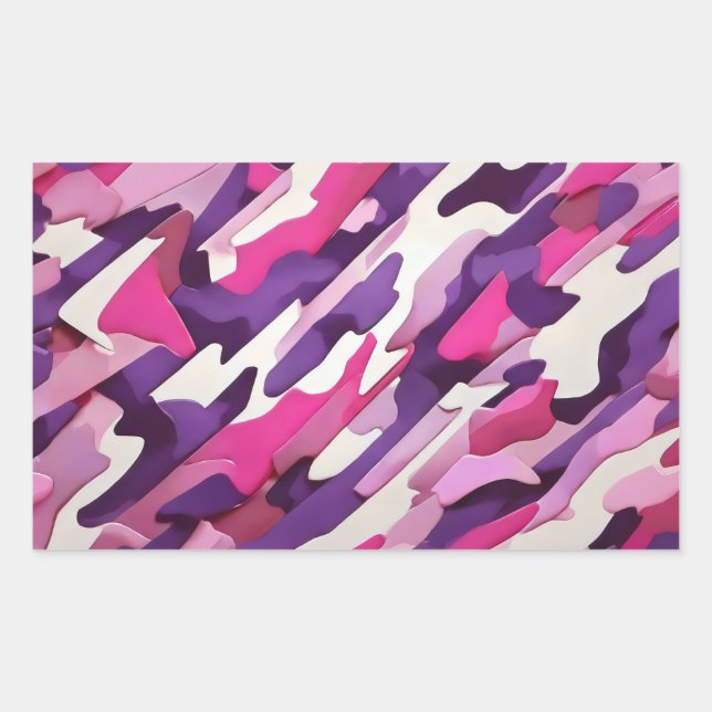 bright pruple pink white camouflage rectangular sticker (Front)