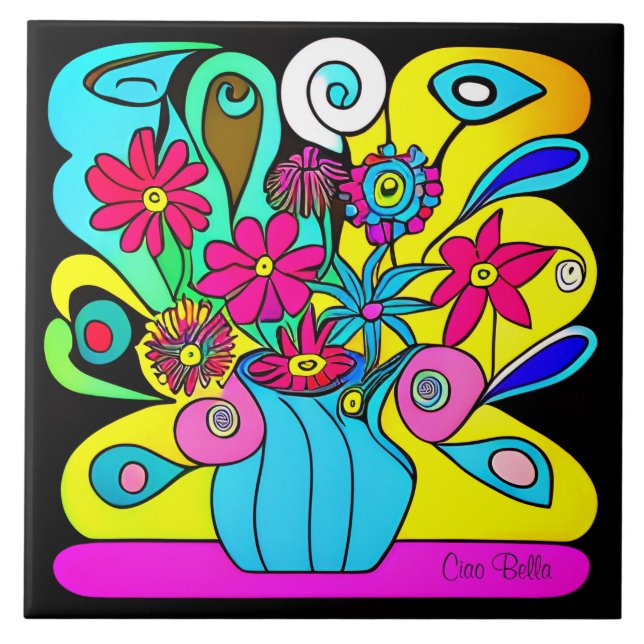 Bright Psychedelic Florals Tile (Front)