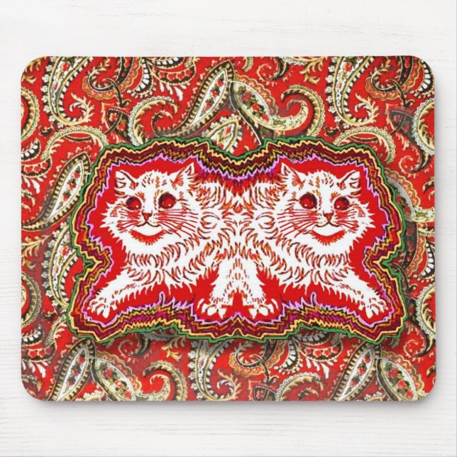 Bright Psychedelic Red Cats (by Louis Wain) Mouse Mat (Front)