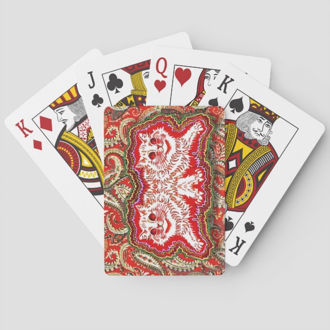 Bright Psychedelic Red Cats (by Louis Wain) Playing Cards (Back)