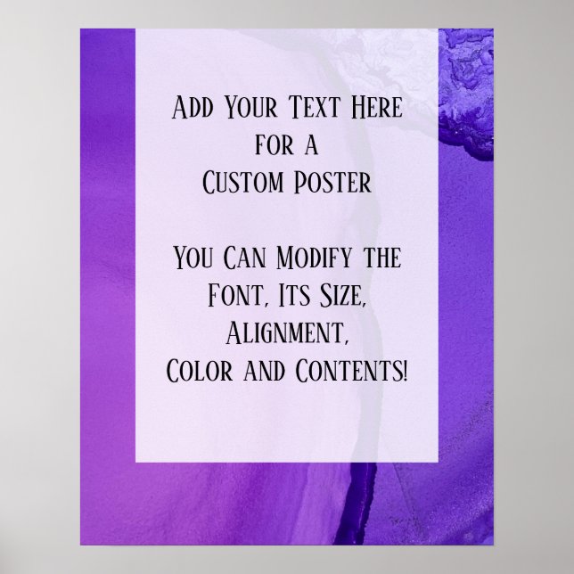 Bright Purple Abstract Alcohol Ink Fluid Art DIY Poster (Front)