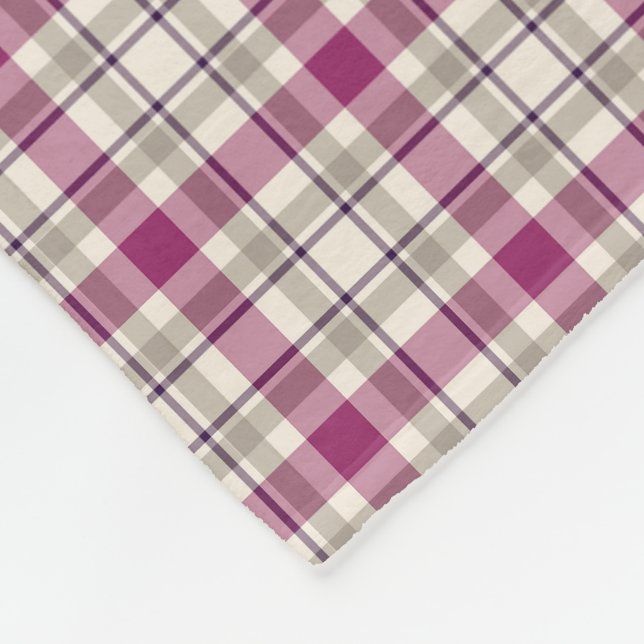 Bright Purple and Grey Plaid Pattern Fleece Blanket (Corner)