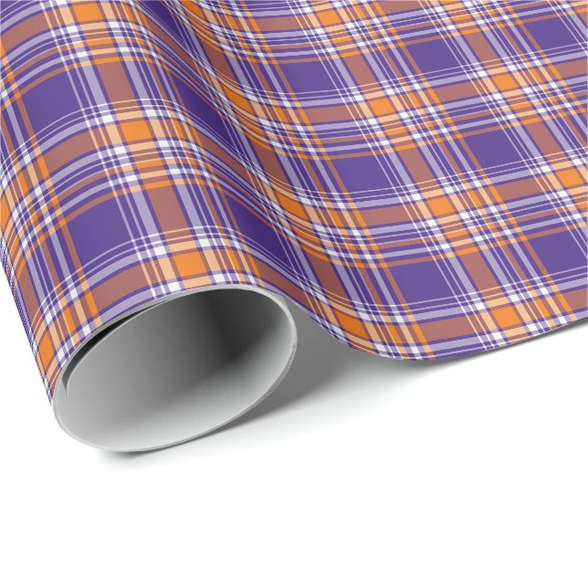 Bright Purple and Orange Sporty Plaid Wrapping Paper (Roll Corner)