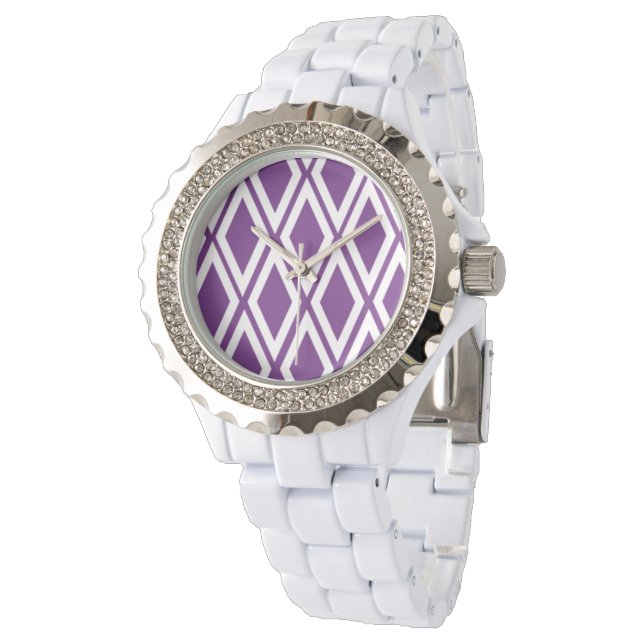 Bright Purple and White Diamond Pattern Watch (Angled)